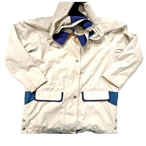 90s Parka Jacket Colorblock Gorpcore Mens M Beige Hooded Canvas Outdoors
